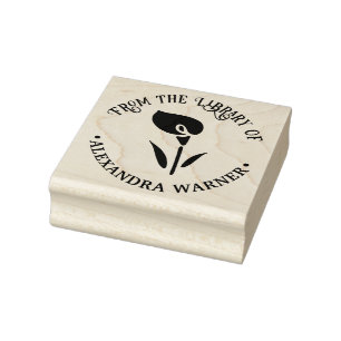 Elegant Calla Lily Silhouette Library Book Name Rubber Stamp