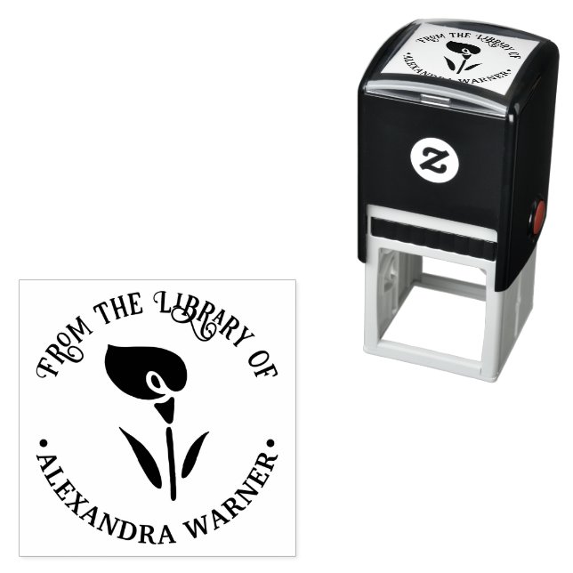 Elegant Calla Lily Silhouette Library Book Name Self-inking Stamp (In Situ)
