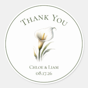 Elegant Calla Lily Thank You Wedding Classic Round Sticker