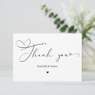 Elegant Calligraph Simple Heart Wedding Thank You Card
