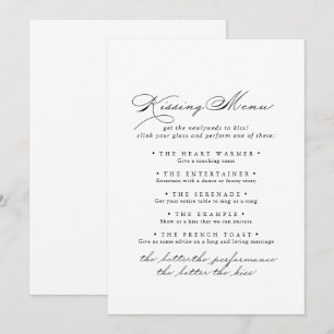 Elégant Calligraphie Mariage Kissing Menu Carte de