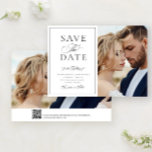 Elegant Calligraphy 2 Photo QR Code Wedding Save The Date<br><div class="desc">This Save the Date is a celebration of love and timeless style, designed to make a lasting impression. The front features a sophisticated black-and-white calligraphy layout alongside a stunning photo, blending classic elegance with the personal warmth of your story. On the back, a second photo offers a breathtaking canvas to...</div>