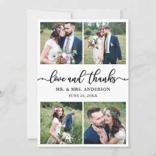 Elegant Calligraphy 4 Photo Wedding Photo Collage Thank You Card