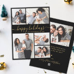 Elegant Calligraphy 5 Photo Collage Christmas  Holiday Card<br><div class="desc">Elegant Minimal Modern Elegant Calligraphy Black and Gold 5 Photo Collage "happy holidays" Script Christmas Holiday Card. This festive, minimalist, whimsical five (5) photo holiday greeting card template features a pretty grid photo collage and says "happy holidays" ! The "happy holidays" greeting text is written in a beautiful hand lettered...</div>