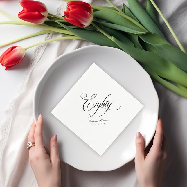 Elegant Calligraphy 80th Birthday Napkin (Creator Uploaded)
