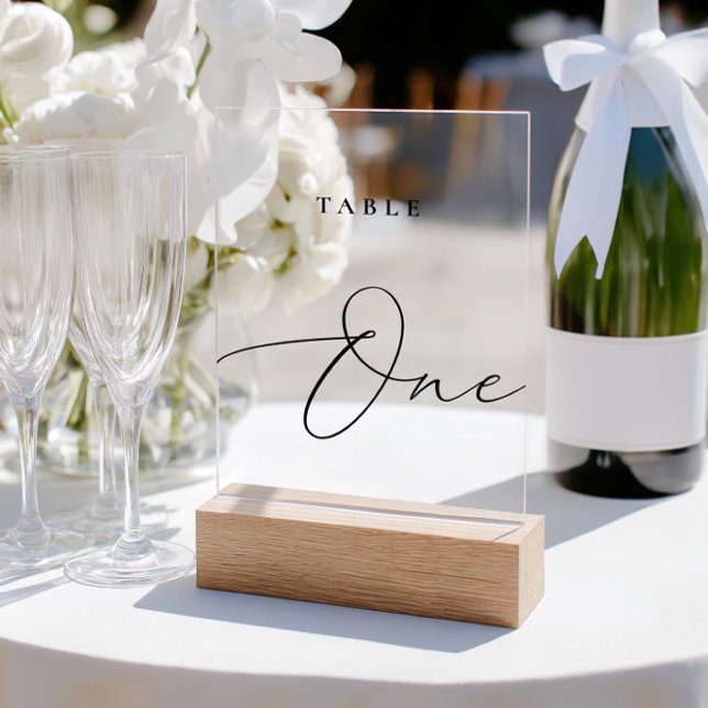 Elegant Calligraphy Acrylic Sign Table Number One  (Elegant Calligraphy Acrylic Sign Table Number One)