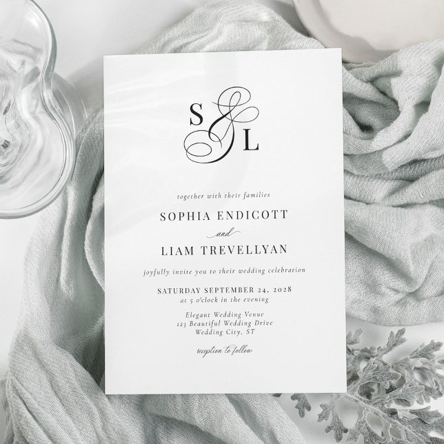 Elegant Calligraphy Ampersand Monogram Wedding Invitation (Creator Uploaded)