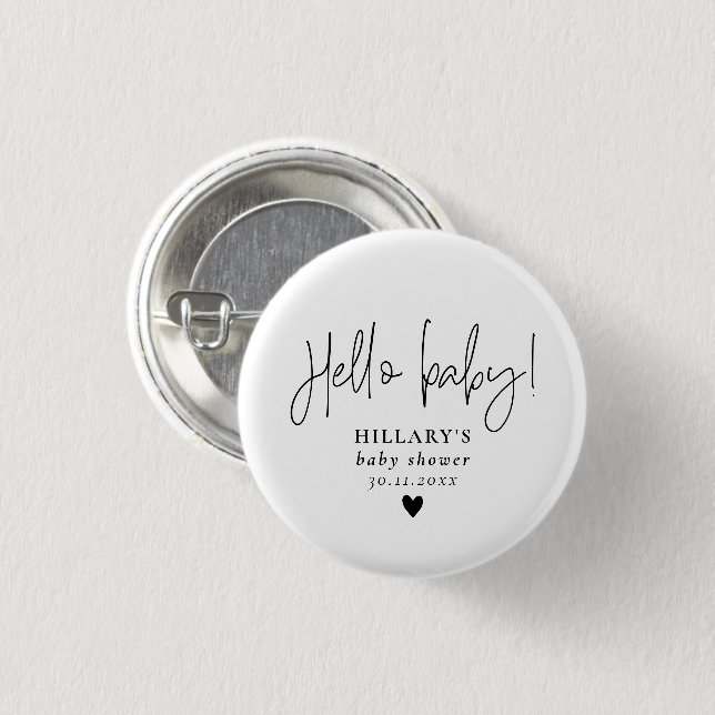 Elegant Calligraphy Baby Shower Hello baby  1 Inch Round Button (Front & Back)
