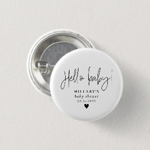 Elegant Calligraphy Baby Shower Hello baby  1 Inch Round Button