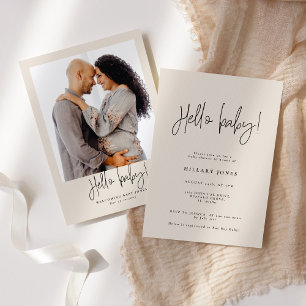 Elegant Calligraphy   Baby Shower Hello baby Pink Invitation