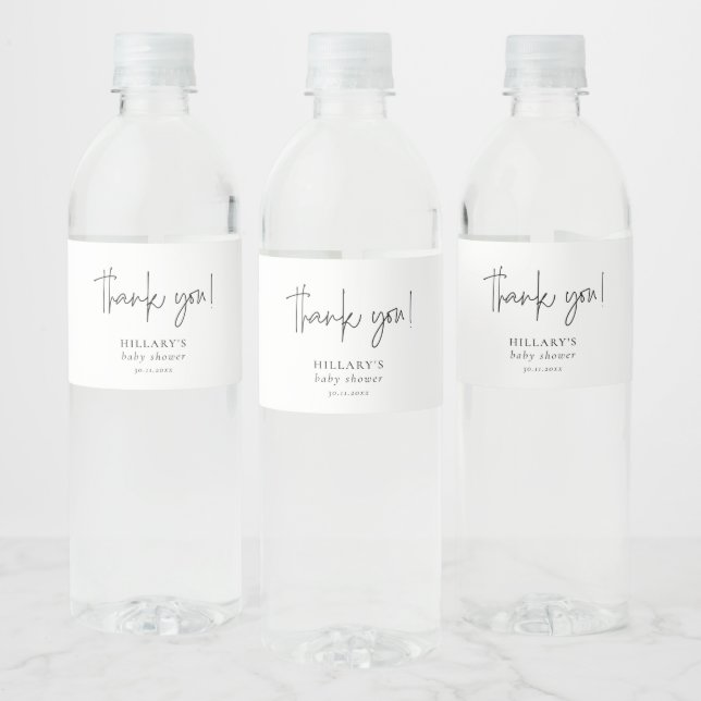 Elegant Calligraphy Baby Shower Thank you  Water Bottle Label (Bottles)
