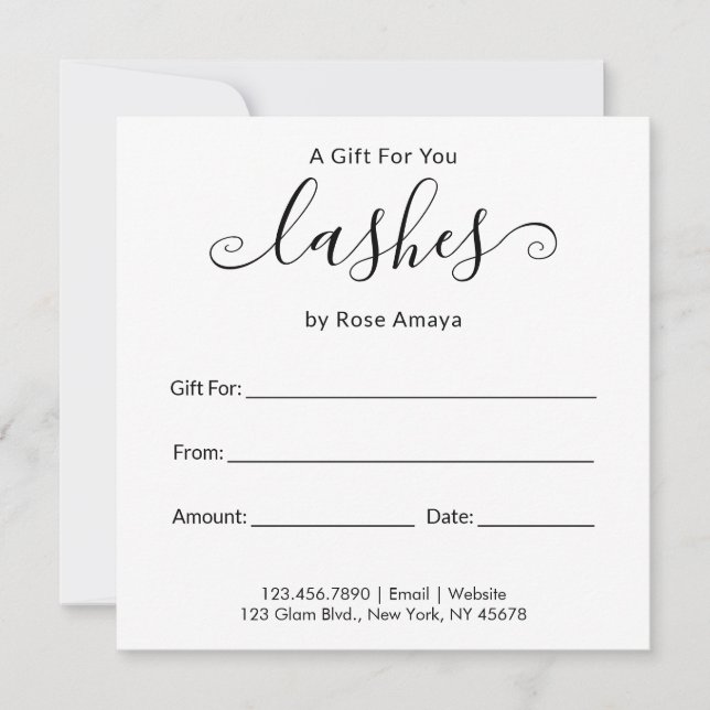 Elegant Calligraphy Beauty Salon Gift Certificate (Front)