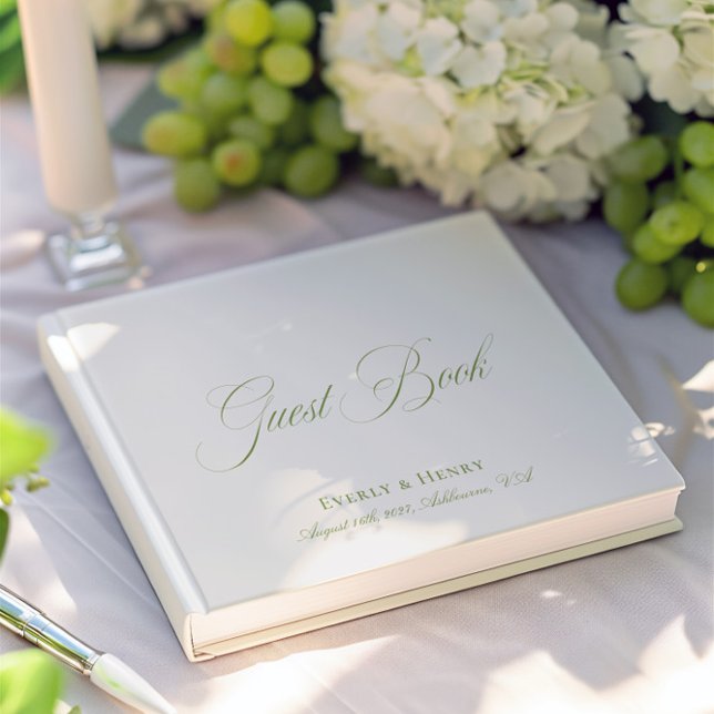 Elegant Calligraphy Beige & Sage Green Wedding Guest Book (Elegant Calligraphy Beige & Sage Green Wedding Guest Book)