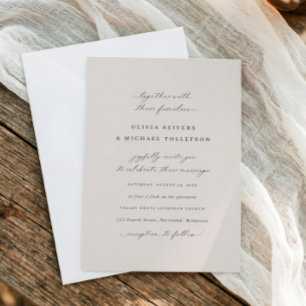 Elegant Calligraphy Beige Traditional Wedding Invitation
