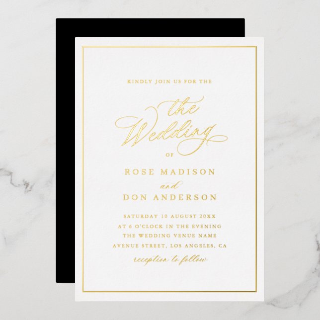 Elegant calligraphy black and gold foil wedding (Front/Back)