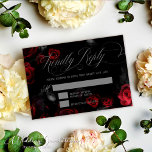 Elegant Calligraphy Black and Red Floral Wedding RSVP Card<br><div class="desc">Experience the essence of love and timeless elegance with our Elegant Calligraphy Black and Red Floral Wedding RSVP Card. This beautifully designed card, overflowing with romantic red blooms against a sophisticated black backdrop, invokes a perfect blend of classic and contemporary aesthetics. Crafted by Mylini Design, this graceful card is designed...</div>