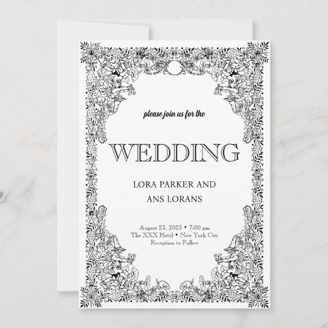 Elegant Calligraphy Black and White Wedding Invita Invitation (Front)