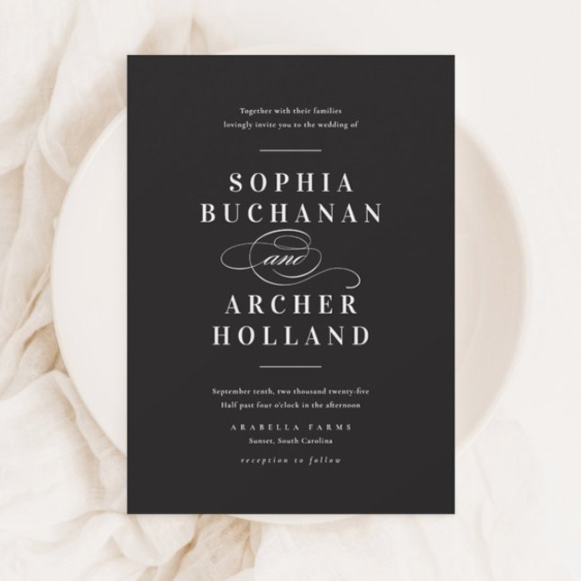 Elegant Calligraphy Black and White Wedding  Magnetic Invitation (Creator Uploaded)