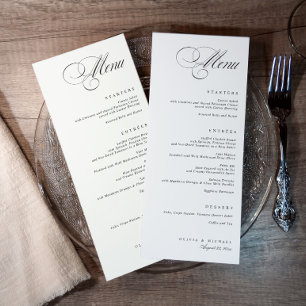 Elegant Calligraphy Black and White Wedding Menu