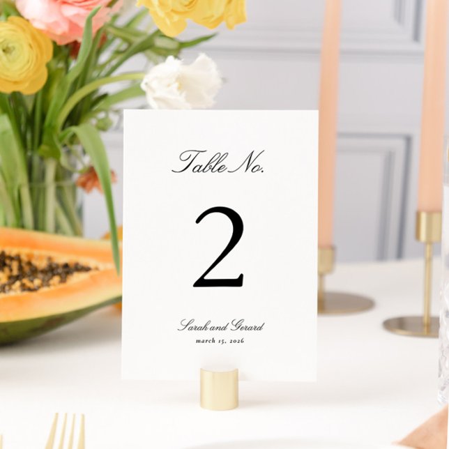 Elegant Calligraphy Black and White Wedding Table Number (Creator Uploaded)