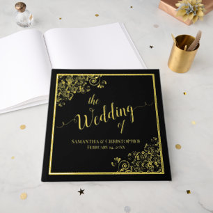 Elegant Calligraphy Black & Gold Foil Wedding Guest Book