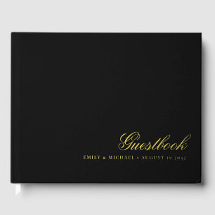 Elegant Calligraphy Black Real Gold Foil Wedding  Guest Book