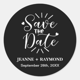 Elegant Calligraphy Black Wedding Save the Date Classic Round Sticker