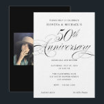 Elegant Calligraphy Black & White 50th Anniversary Invitation<br><div class="desc">50th Wedding Anniversary invitation in elegant black and white calligraphy with editable backer colour and photos</div>