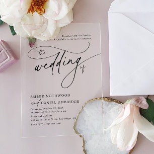 Elegant Calligraphy Black & White Monogram Wedding Acrylic Invitations