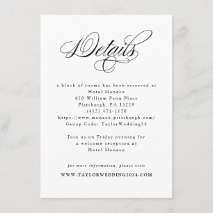 Elegant Calligraphy Black White Wedding Details Enclosure Card