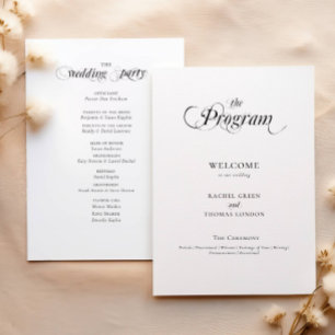 Elegant Calligraphy Black White Wedding Program