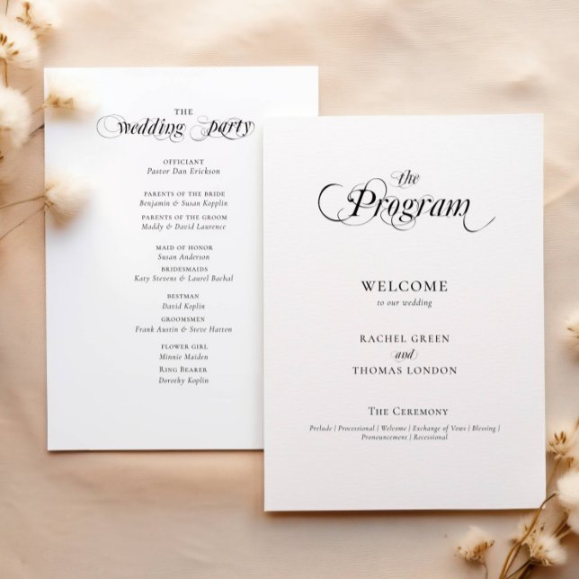 Elegant Calligraphy Black White  Wedding Program  (Creator Uploaded)