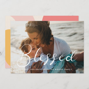 Elegant Calligraphy Blessed Inspirational Photo  Holiday Card