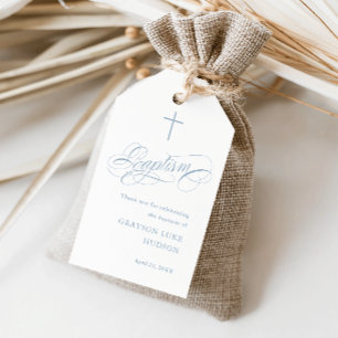 Elegant Calligraphy Blue Baptism Thank You Favour Gift Tags