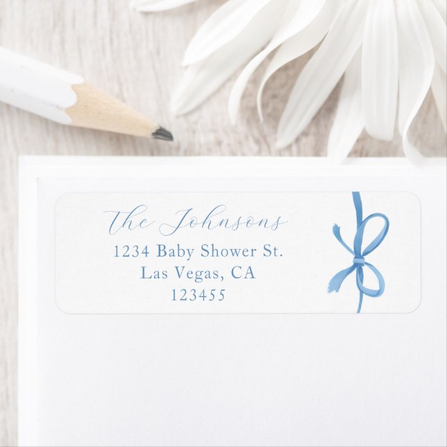 Elegant Calligraphy Blue Bow Return Address (Insitu)