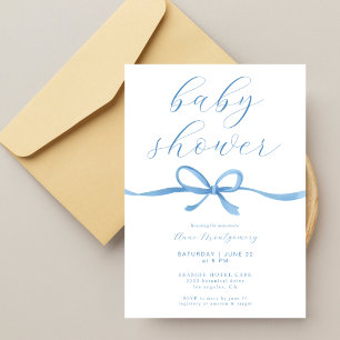 Elegant Calligraphy Blue Boys Baby Shower Invitation