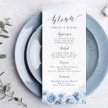 Elegant calligraphy blue watercolor floral wedding menu<br><div class="desc">Modern chic calligraphy,  navy and dusty blue watercolor floral design,  elegant and stylish,  great wedding menu for formal floral wedding,  winter garden wedding and summer beach wedding. 
See all the matching pieces in collection</div>