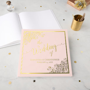 Elegant Calligraphy Blush Pink & Gold Foil Wedding Guest Book
