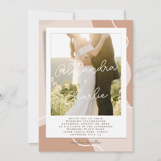 Elegant Calligraphy Boho Custom Photo Wedding Invitation (Front)