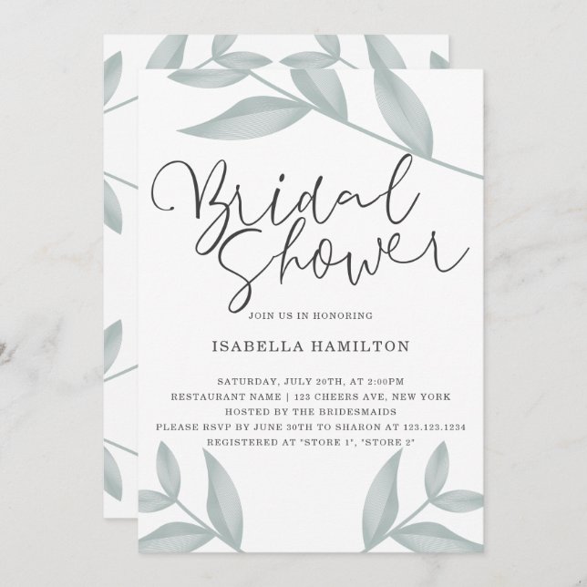 Elegant calligraphy Botanical Bridal Shower Invitation (Front/Back)