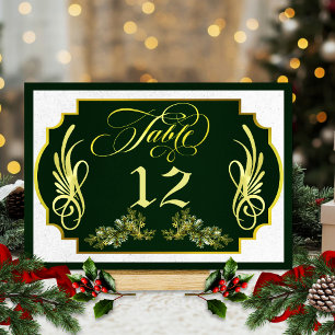Elegant Calligraphy, Botanical - Emerald/Gold Table Number