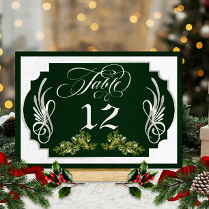 Elegant Calligraphy, Botanical - Emerald/Silver Table Number