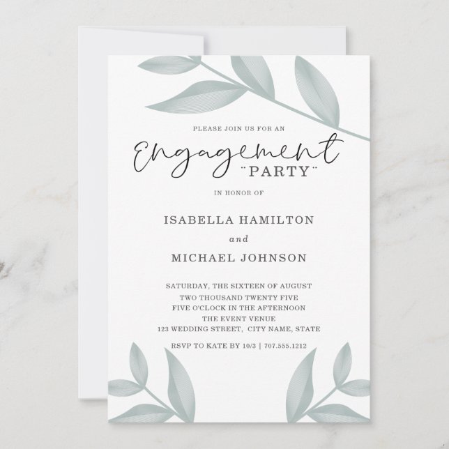 Elegant calligraphy Botanical Engagement Party Invitation (Front)