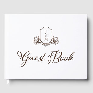 Elegant Calligraphy & Botanical Monogram Crest  Guest Book