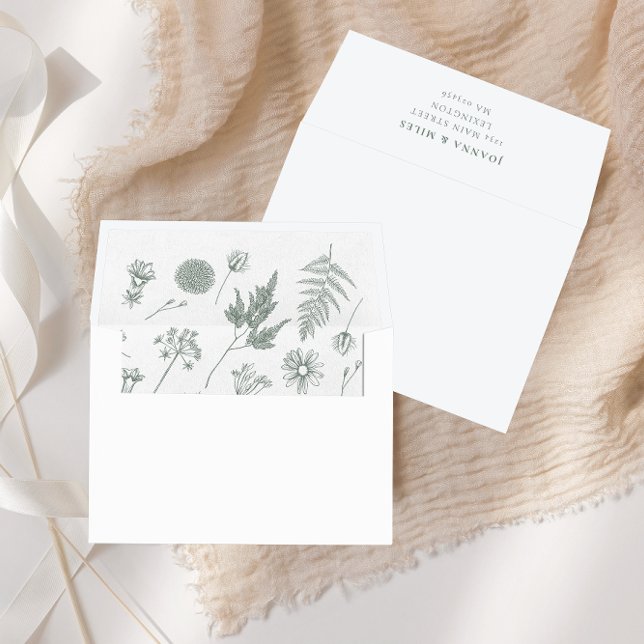 Elegant Calligraphy Botanical Sage Green Wedding Envelope (Creator Uploaded)