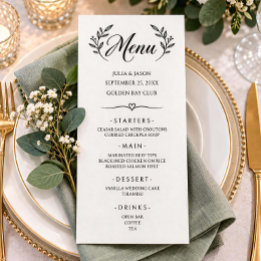 Elegant Calligraphy Botanical Wedding Menu Card