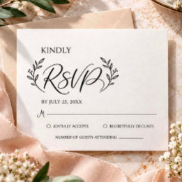 Elegant Calligraphy Botanical Wedding RSVP Card