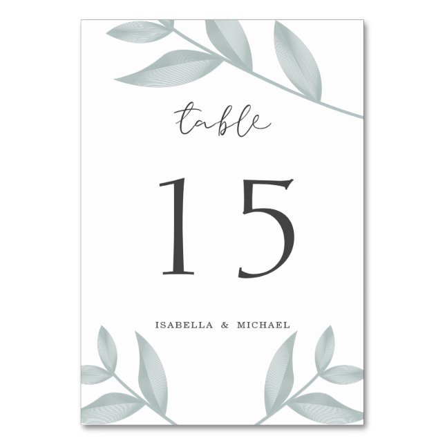 Elegant calligraphy Botanical Wedding Table Number (Front)
