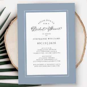 Elegant Calligraphy Bridal Shower Dusty Blue       Invitation