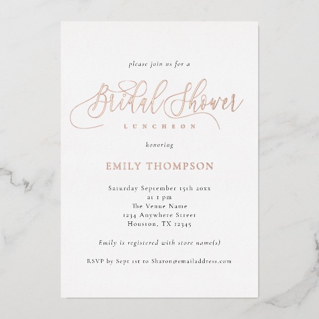 Elegant Calligraphy Bridal Shower Real Foil Invita (Front)